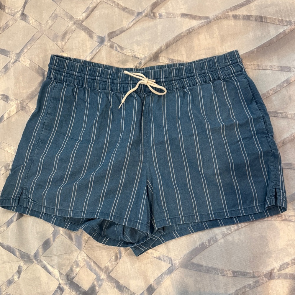 Madewell like new chambray strip shorts.  Size XL. So soft.  Drawstring waist.